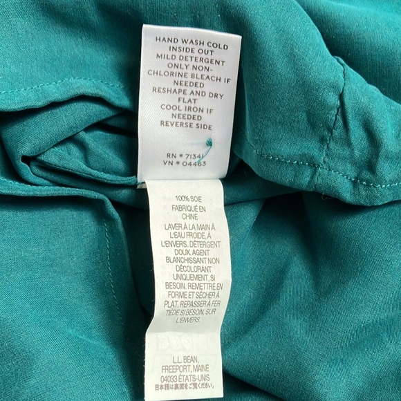 L.L.Bean Signature emerald green 100%Silk ruffle detail long sleeve shirt - Picture 13 of 13